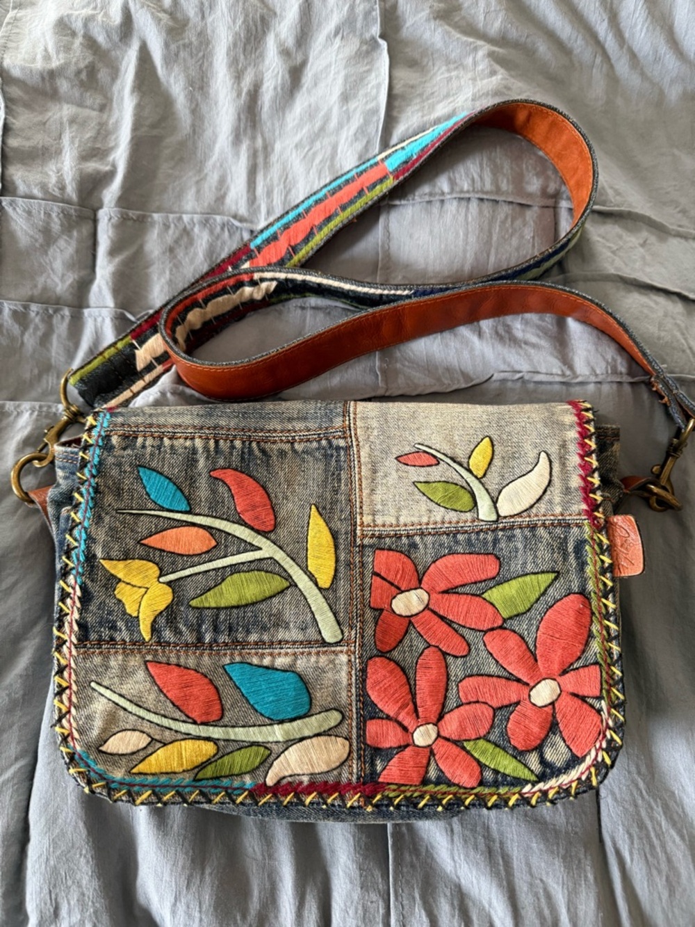 Patricia Nash Denim Floral Patch Crossbody in Multicolor